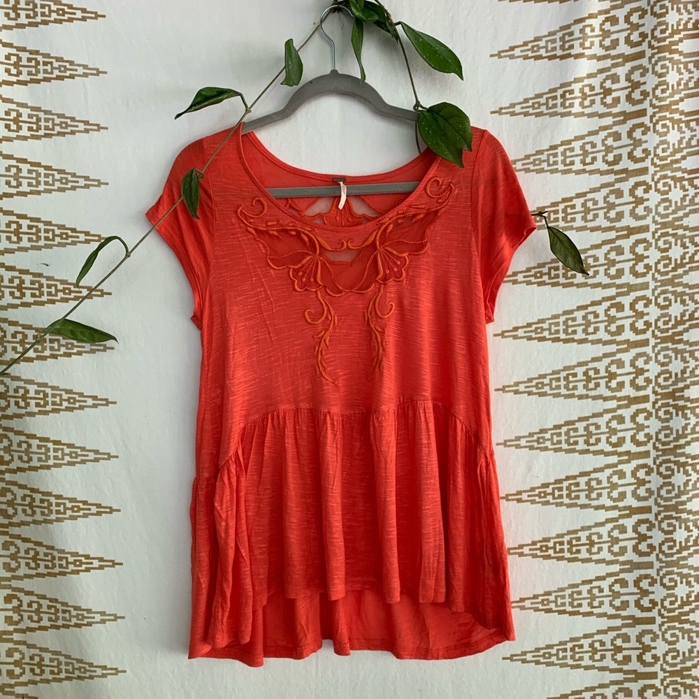 Free People Red Mesh Flowy Top